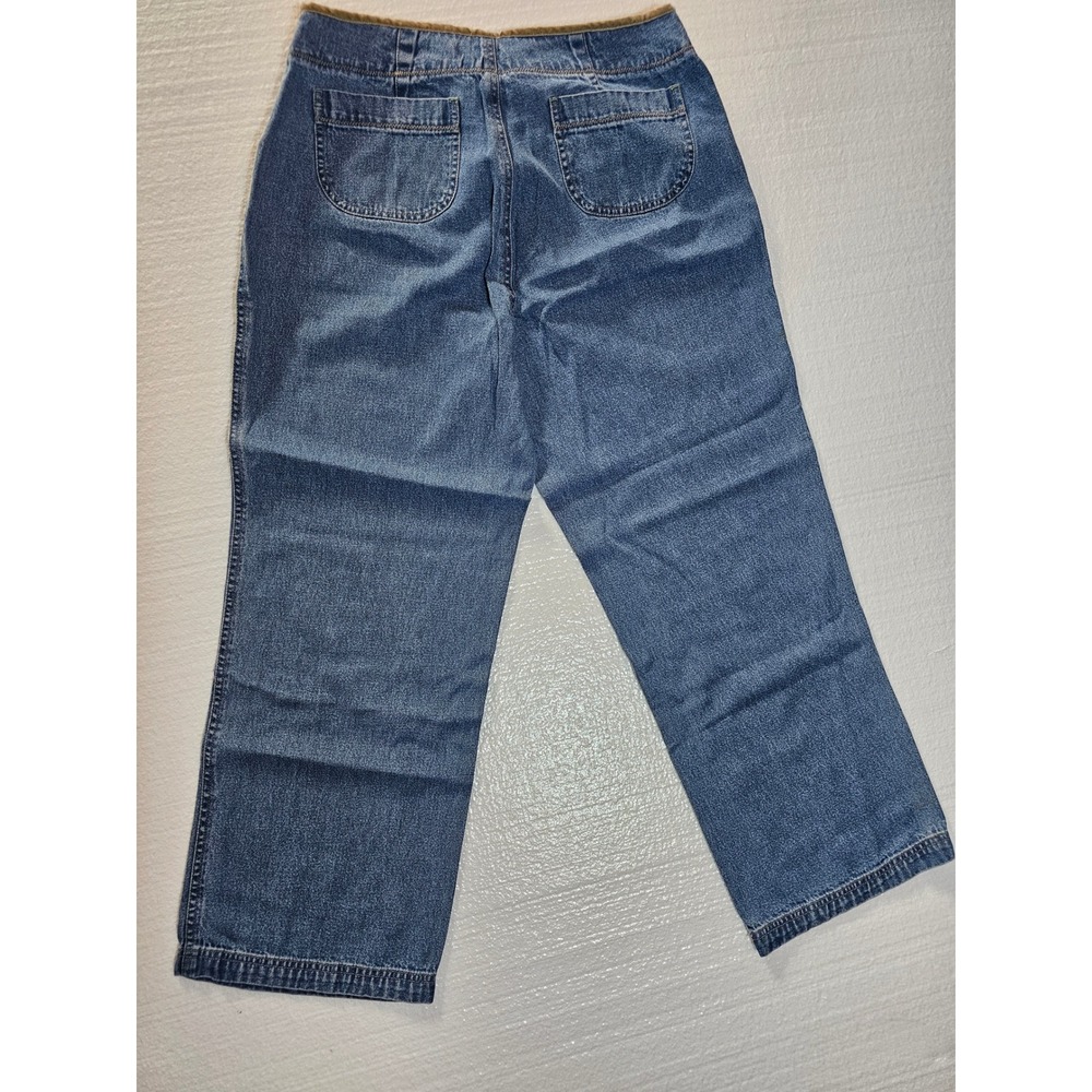 J.Jill Womens Wide Leg Crop Jeans Blue Velvet Trim Zigzag Stitching 12P Petite - Picture 2 of 6